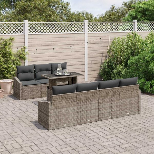 vidaXL Conjunto de sofá de jardín 8 pcs Gris Poliratán