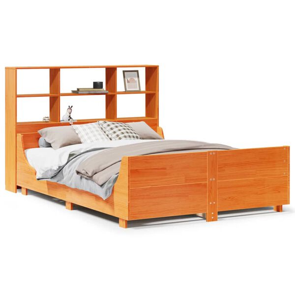 vidaXL Cama con estanter&iacute;a sin colch&oacute;n madera maciza marr&oacute;n 140x200cm