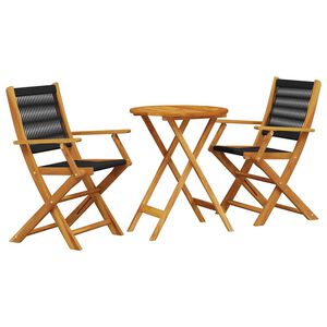 vidaXL Juego de bistro de 3 piezas polipropileno y madera maciza negro