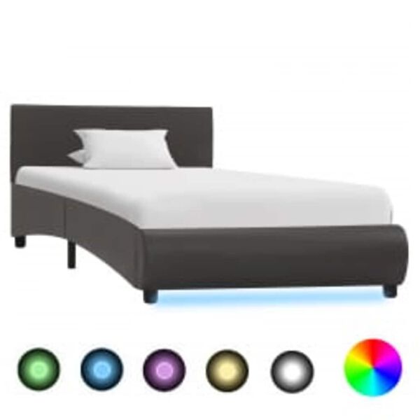 vidaXL Estructura de cama con LED sin colch&oacute;n cuero gris 90x200 cm