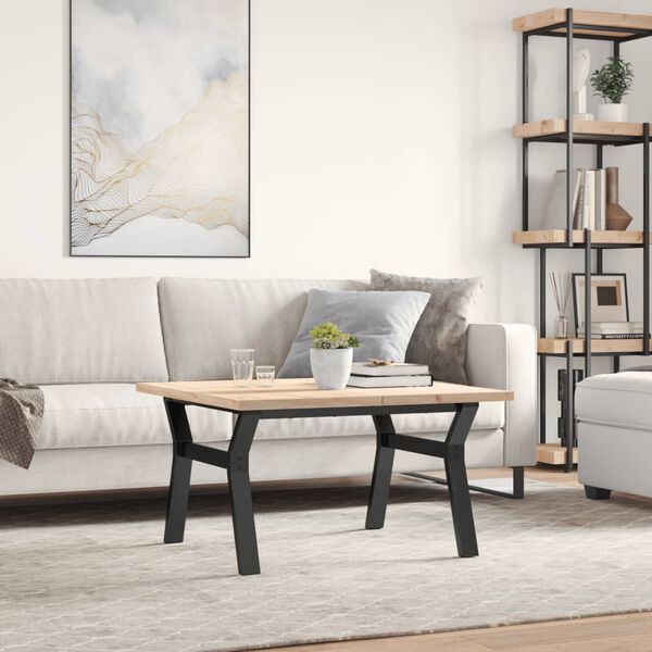 vidaXL Mesa de centro marco Y madera maciza pino y acero 80x80x45,5 cm