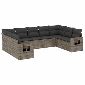 vidaXL Set de muebles de jard&iacute;n 9 pzas y cojines rat&aacute;n sint&eacute;tico gris
