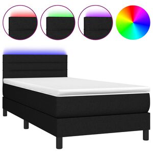 vidaXL Cama box spring colch&oacute;n y luces LED tela negro 90x190 cm