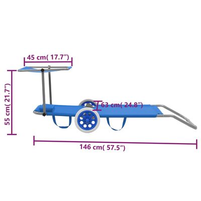 vidaXL Tumbona plegable con parasol y ruedas de acero azul