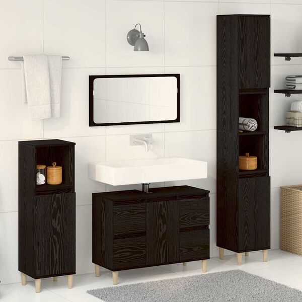 vidaXL Juego de muebles de ba&ntilde;o Montaje en la pared 3 pcs Roble Negro