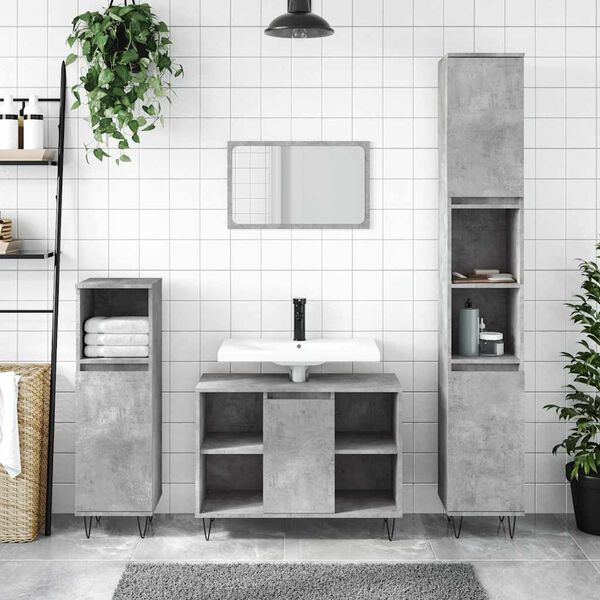 vidaXL Mueble de ba&ntilde;o madera de ingenier&iacute;a gris hormig&oacute;n 80x33x60 cm