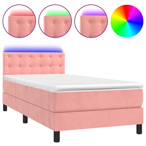 vidaXL Cama box spring colch&oacute;n y LED terciopelo rosa 90x190 cm