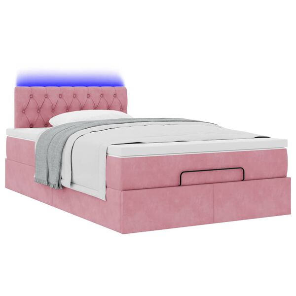 vidaXL Cama otomana con colchón y LED terciopelo rosa 120x190cm