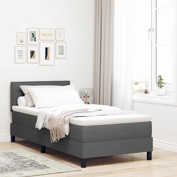vidaXL Cama tipo Box Spring con colch&oacute;n Gris oscuro 90 x 200 cm tela