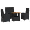vidaXL Juego comedor jard&iacute;n 4 piezas con cojines rat&aacute;n sint&eacute;tico negro