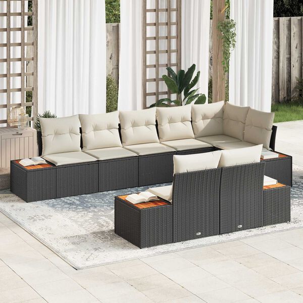 vidaXL Conjunto de sof&aacute;s de jard&iacute;n 8 pcs Negro y crema Rat&aacute;n sint&eacute;tico