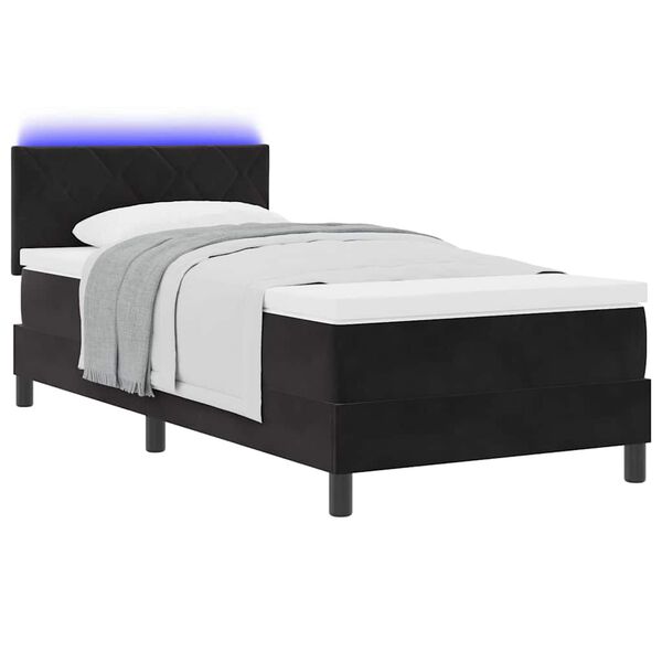 vidaXL Cama Box Spring LED con colch&oacute;n Negro 90 x 190 cm Terciopelo