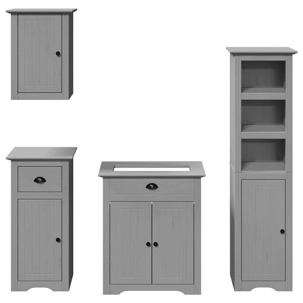 vidaXL Juego de muebles de ba&ntilde;o BODO 4 pzas madera maciza pino gris