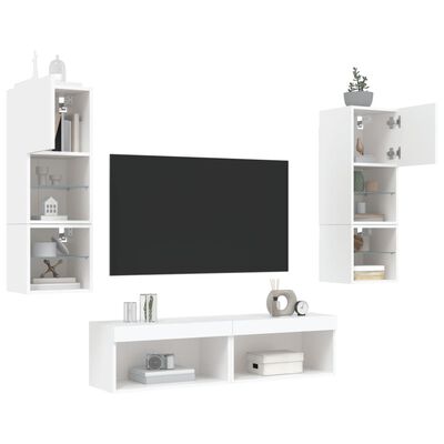 vidaXL Muebles de TV de pared con LED 6 pzas madera ingeniería blanco
