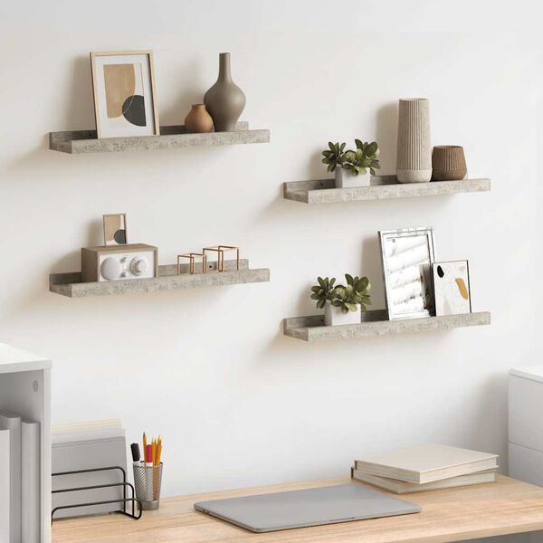 vidaXL Estantes de pared 4 unidades gris hormig&oacute;n 40x9x3 cm