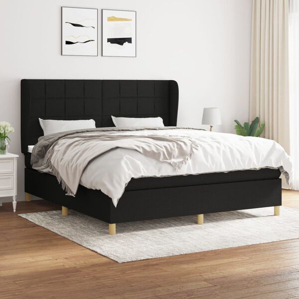 vidaXL Cama box spring con colch&oacute;n tela negro 160x200 cm