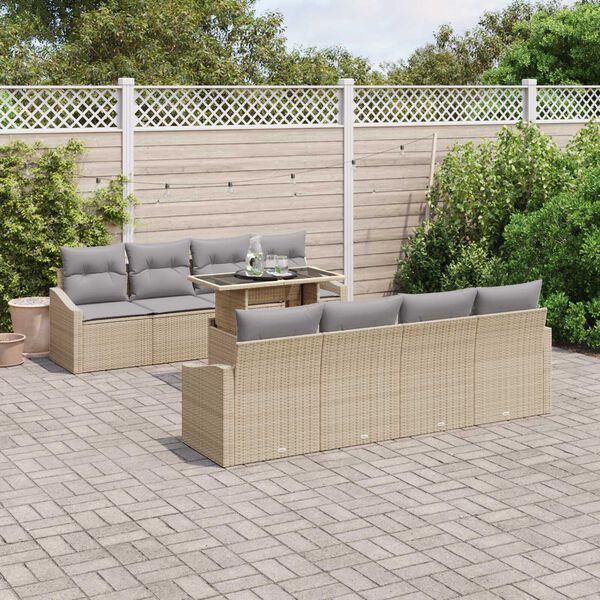 vidaXL Conjunto de sof&aacute; de jard&iacute;n con coj&iacute;n 7 pcs Beige y Gris Claro