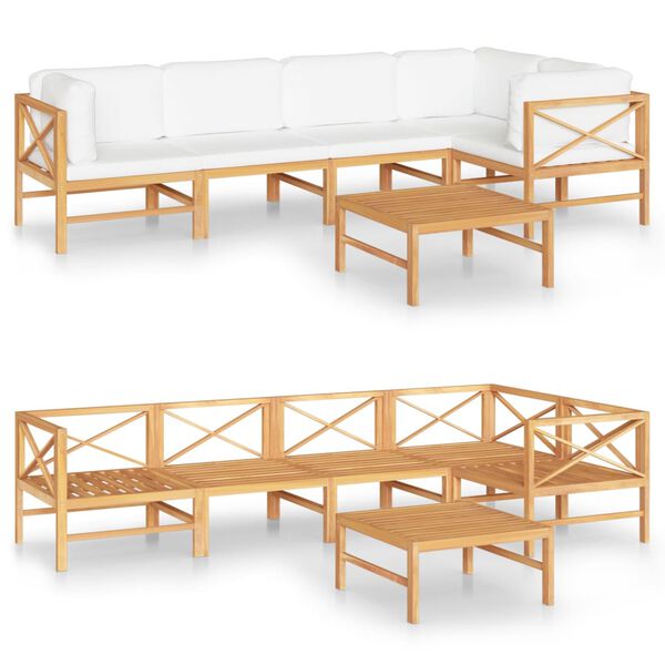 vidaXL Set de muebles de jard&iacute;n 6 pzas madera de teca y cojines crema