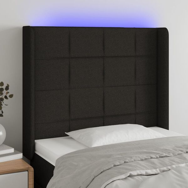 vidaXL Cabecero con LED de tela negro 93x16x118/128 cm