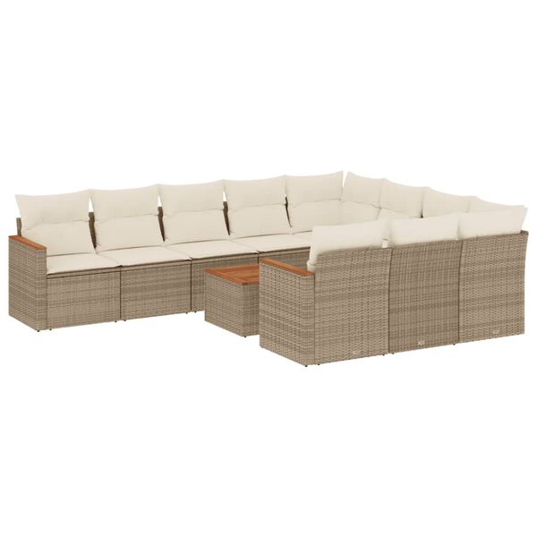 vidaXL Set de sof&aacute;s de jard&iacute;n 11pzas con cojines rat&aacute;n sint&eacute;tico beige
