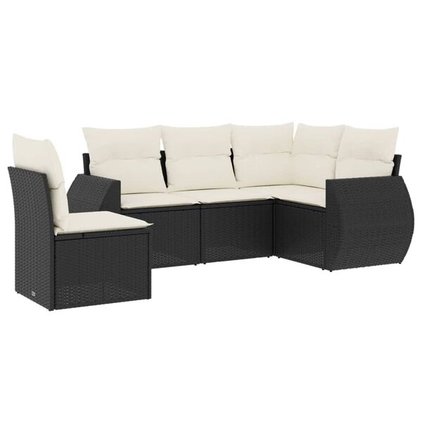 vidaXL Set de muebles de jard&iacute;n 5 pzas y cojines rat&aacute;n sint&eacute;tico negro