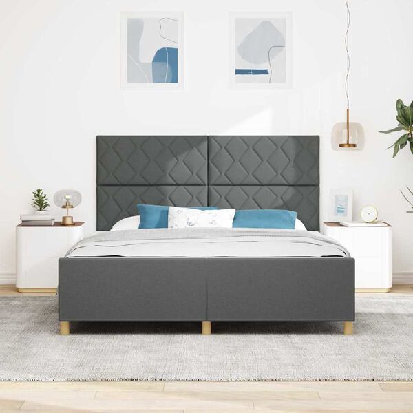 vidaXL Estructura de cama con cabecera Gris oscuro 180 x 200 cm tela