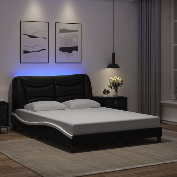 vidaXL Estructura de cama con LED sin colch&oacute;n Hvar negro blanco 120x200 cm