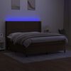 vidaXL Cama box spring colch&oacute;n luces LED tela marr&oacute;n oscuro 160x200cm