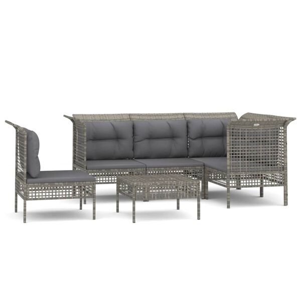 vidaXL Set de muebles de jardín 6 pzas y cojines ratán sintético gris