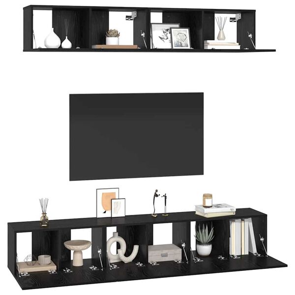 vidaXL Conjunto de mueble de TV 5 pcs Roble Negro Madera de ingeniería