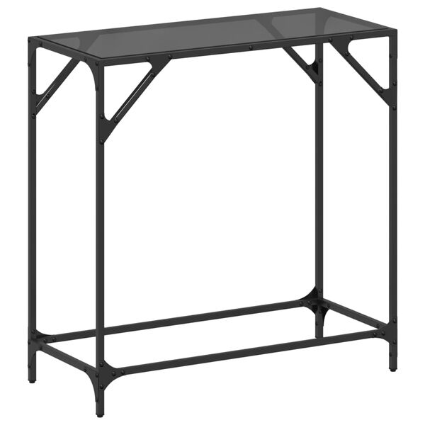 vidaXL Mesa consola con superficie de vidrio negro acero 80x35x81 cm