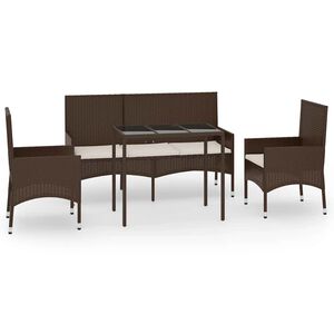vidaXL Set muebles de jard&iacute;n 4 piezas y cojines rat&aacute;n sint&eacute;tico marr&oacute;n