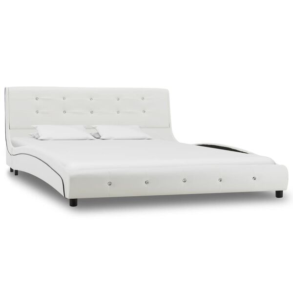 vidaXL Cama y colch&oacute;n viscoel&aacute;stico cuero sint&eacute;tico blanco 140x200 cm