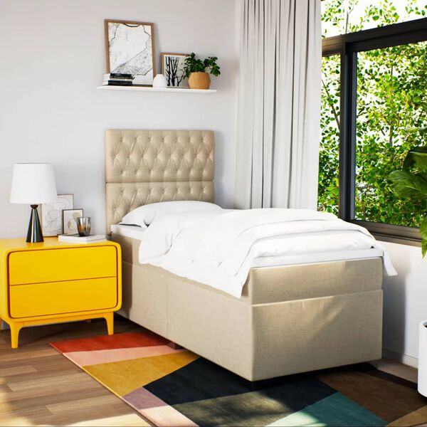 vidaXL Cama box spring con colch&oacute;n tela color crema 90x200 cm