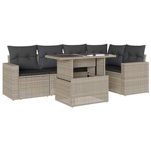 vidaXL Set de sof&aacute;s de jard&iacute;n 6 pzas y cojines rat&aacute;n sint&eacute;tico gris