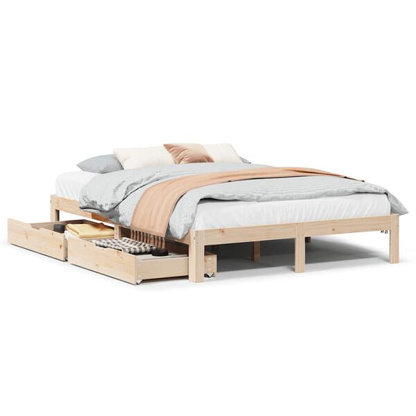 vidaXL Estructura de cama con cojines madera maciza de pino 140x190 cm