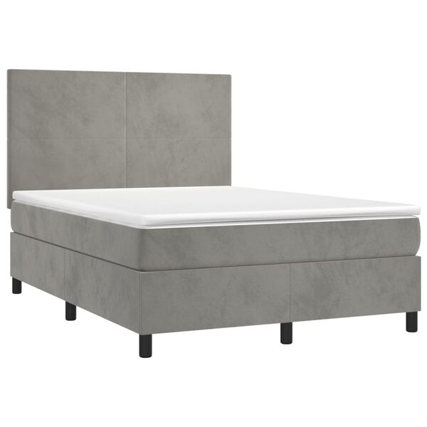 vidaXL Cama box spring con colch&oacute;n terciopelo gris claro 140x190 cm