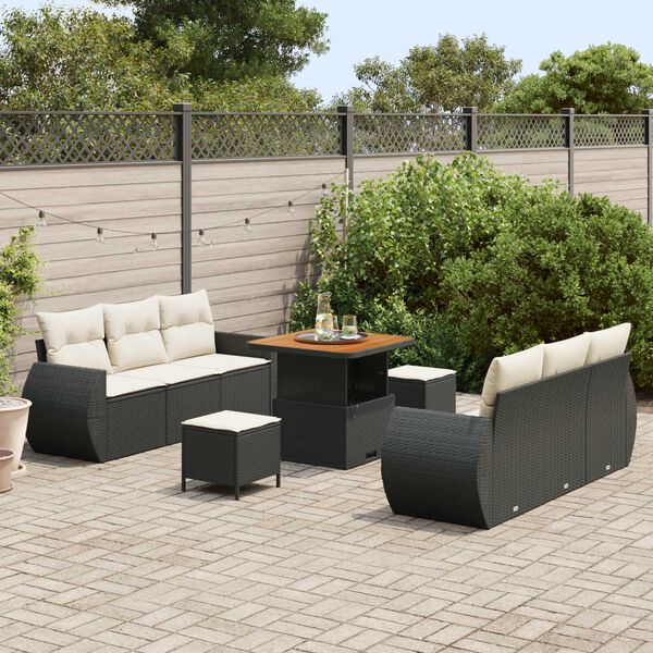vidaXL Conjunto de sof&aacute; de jard&iacute;n 9 pcs Negro rat&aacute;n sint&eacute;tico