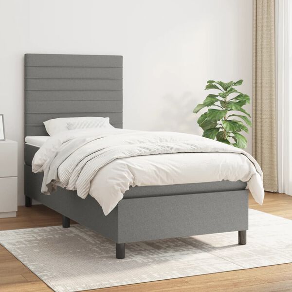 vidaXL Cama box spring con colch&oacute;n tela gris oscuro 90x190 cm
