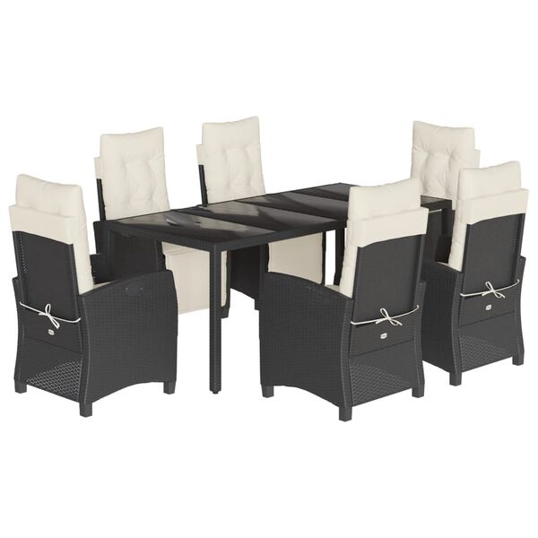 vidaXL Set de comedor de jard&iacute;n 7 pzas y cojines rat&aacute;n sint&eacute;tico negro