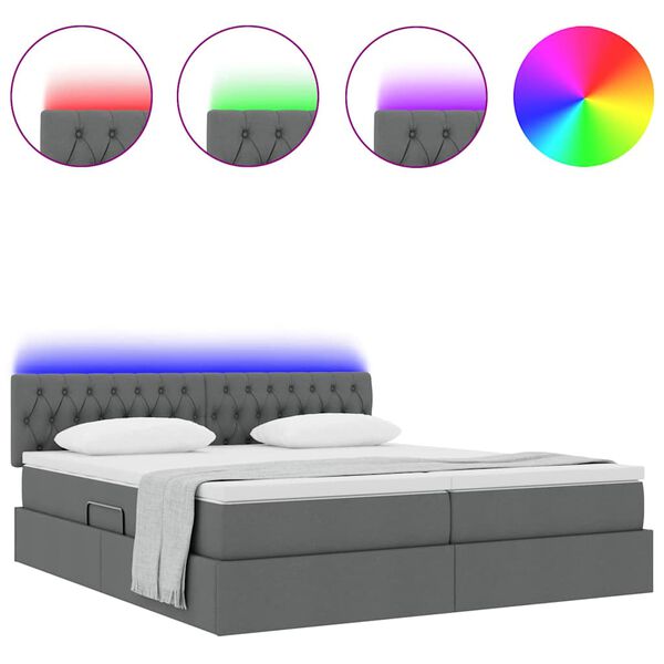 vidaXL Cama con tira de luces LED Gris oscuro 200 x 200 cm tela