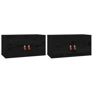 vidaXL Armarios de pared 2 uds madera maciza de pino negro 60x30x30 cm