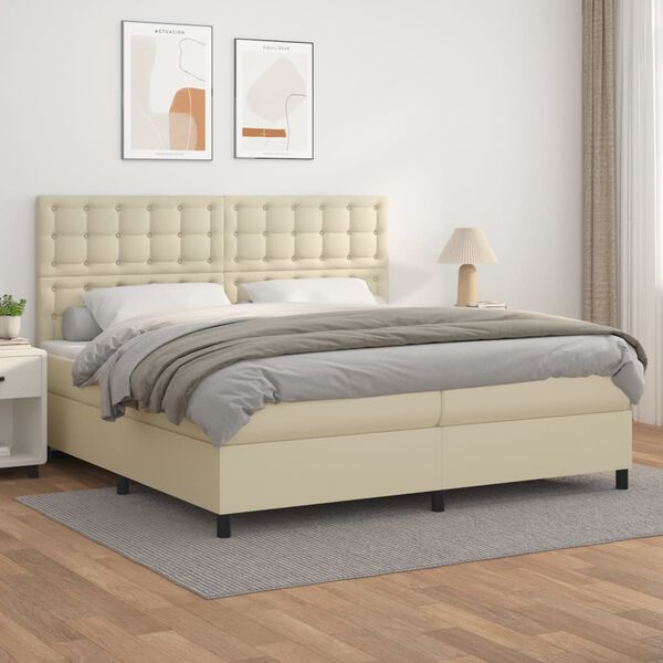 vidaXL Cama box spring con colch&oacute;n cuero sint&eacute;tico crema 200x200 cm