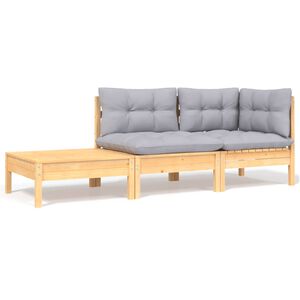 vidaXL Juego muebles jard&iacute;n 3 pzas con cojines gris madera pino maciza