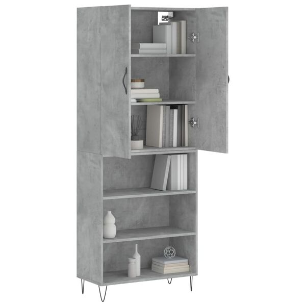 vidaXL Aparador alto madera contrachapada gris hormig&oacute;n 69,5x34x180 cm