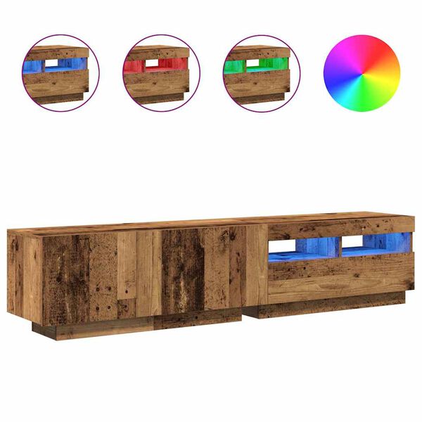 vidaXL Mueble TV luces LED madera ingenier&iacute;a envejecida 180x35x40 cm