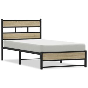 vidaXL Estructura de cama sin colch&oacute;n metal roble Sonoma 75x190 cm