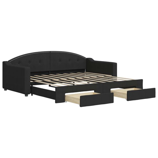 vidaXL Sof&aacute; cama nido con cajones tela negro 90x190 cm