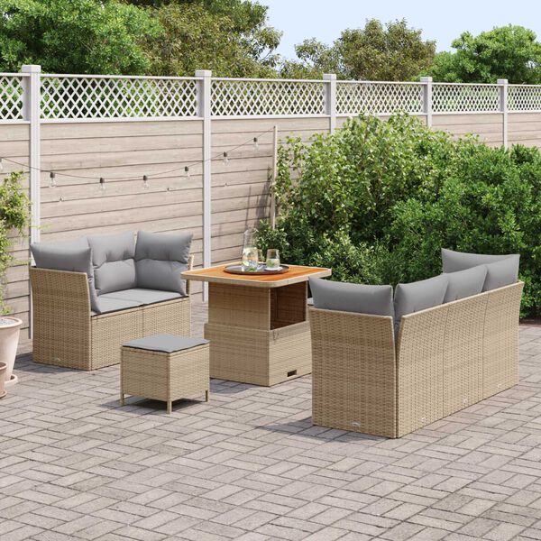vidaXL Conjunto de sofá de jardín 8 pcs Beige ratán sintético