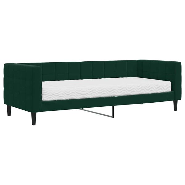 vidaXL Sof&aacute; cama con colch&oacute;n terciopelo verde oscuro 80x200 cm